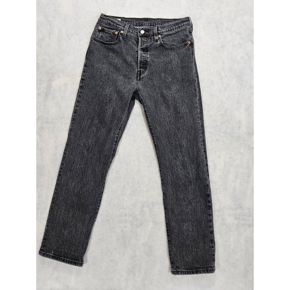 Levis Premium 501 Jeans Womens 28 X 27 Stretch Black Gray stonewashed Ankle Crop